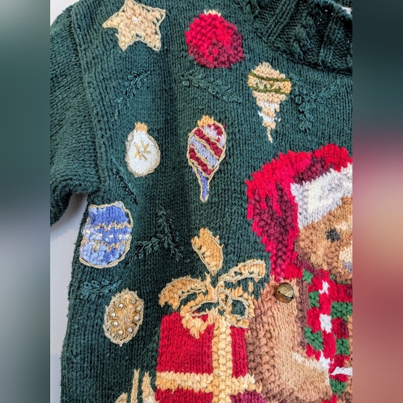 Vintage Fashion Bug Green Holiday Ugly Christmas Sweater Teddy Bear Size Large - Picture 8 of 15